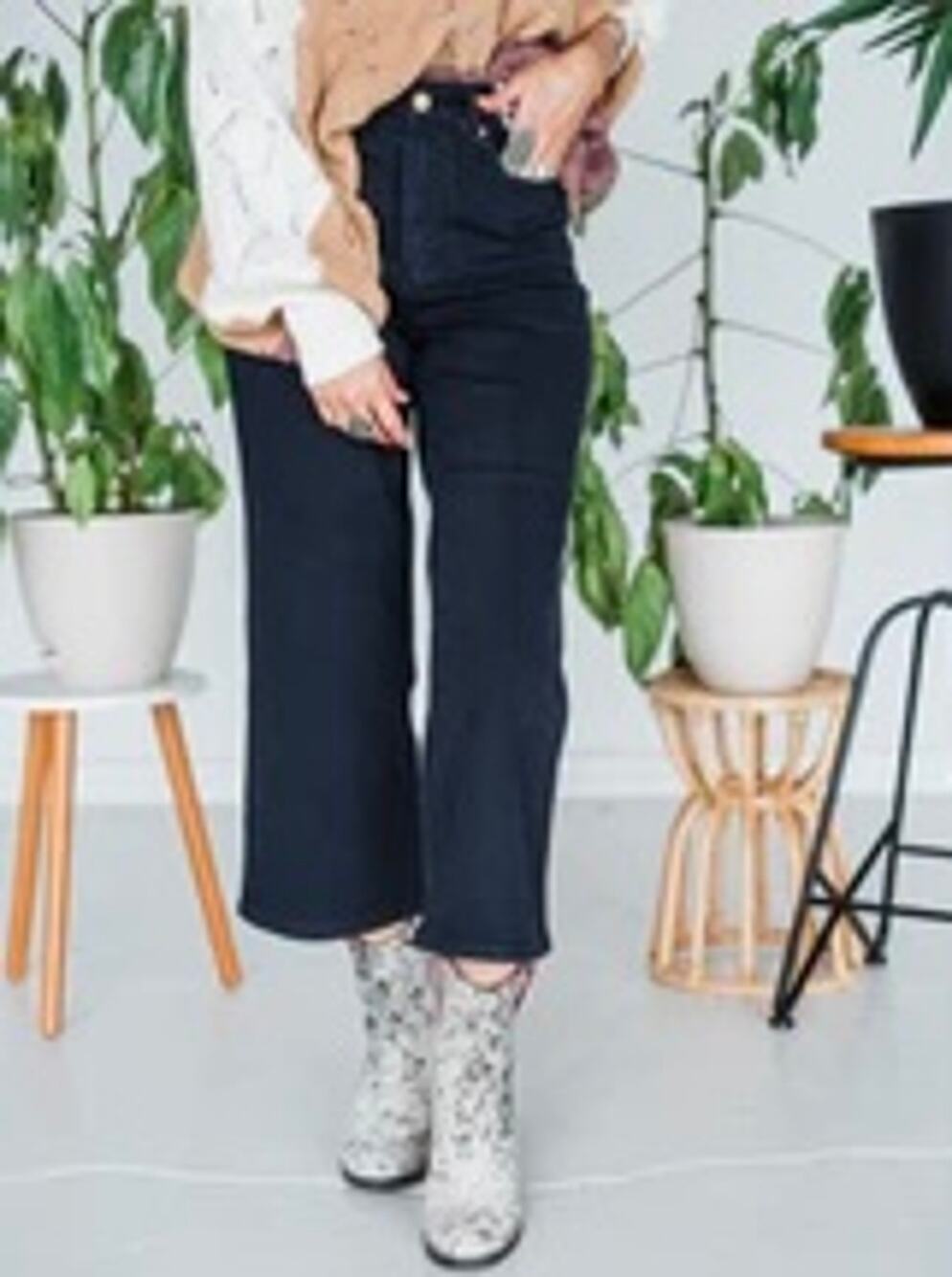 Judy Blue High Waist Tummy Control Wide Leg Crop Jeans Navy Minimalist 29 US 8